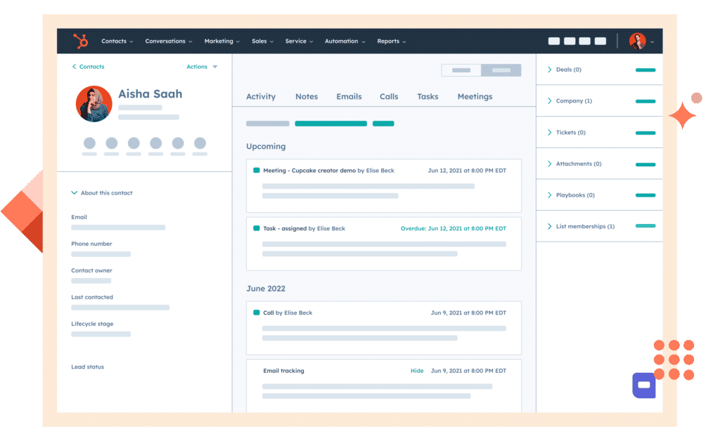 HubSpot profile dashboard