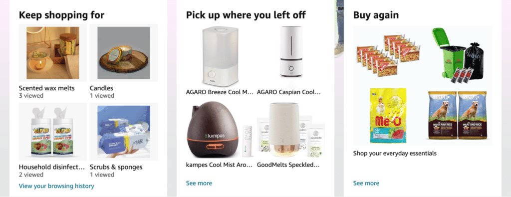 Amazon uses customer data to recommend products and deals that customers are more likely to engage with.
