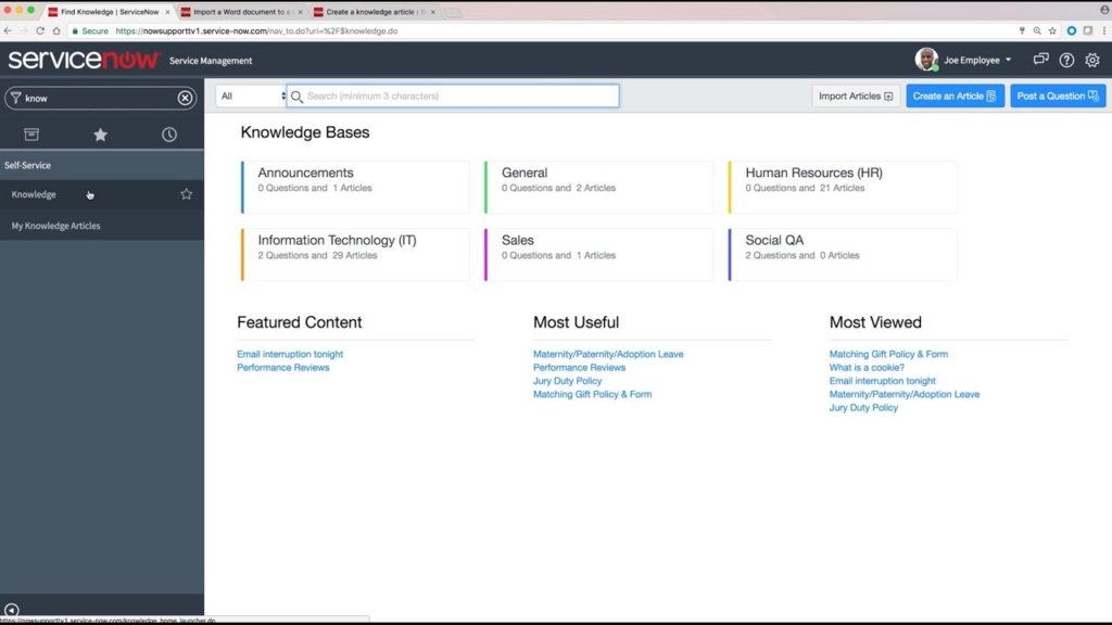 ServiceNow’s user interface.