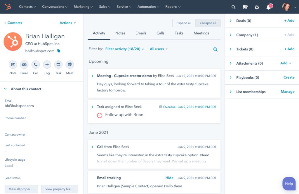 HubSpot CRM’s UI