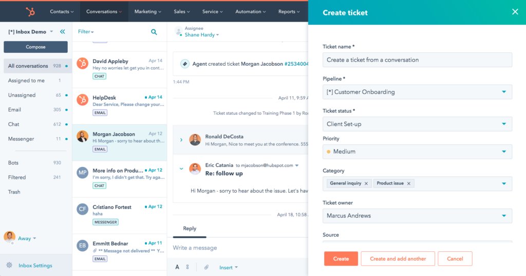 Hubspot Service Hub UI