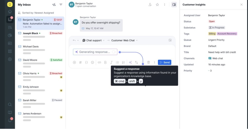 Kustomer inbox dashboard