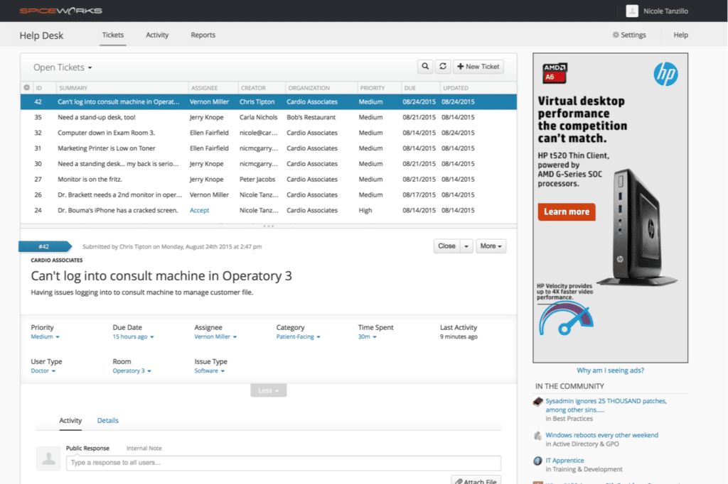 Spiceworks's IT help desk tool 