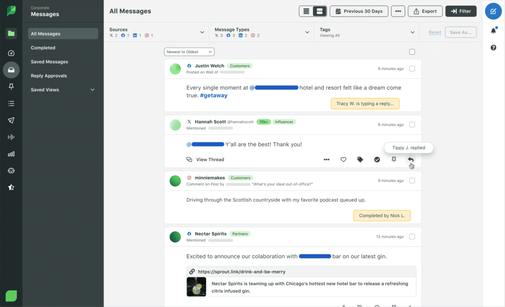 Sprout Social's unified messaging dashboard