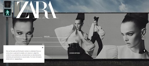 ZARA homepage with black and white fashion 