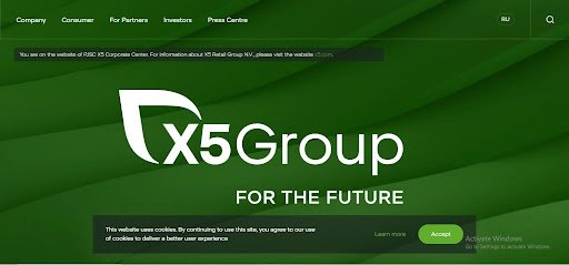 X5 Group homepage with a green-themed design and ‘FOR THE FUTURE’ slogan