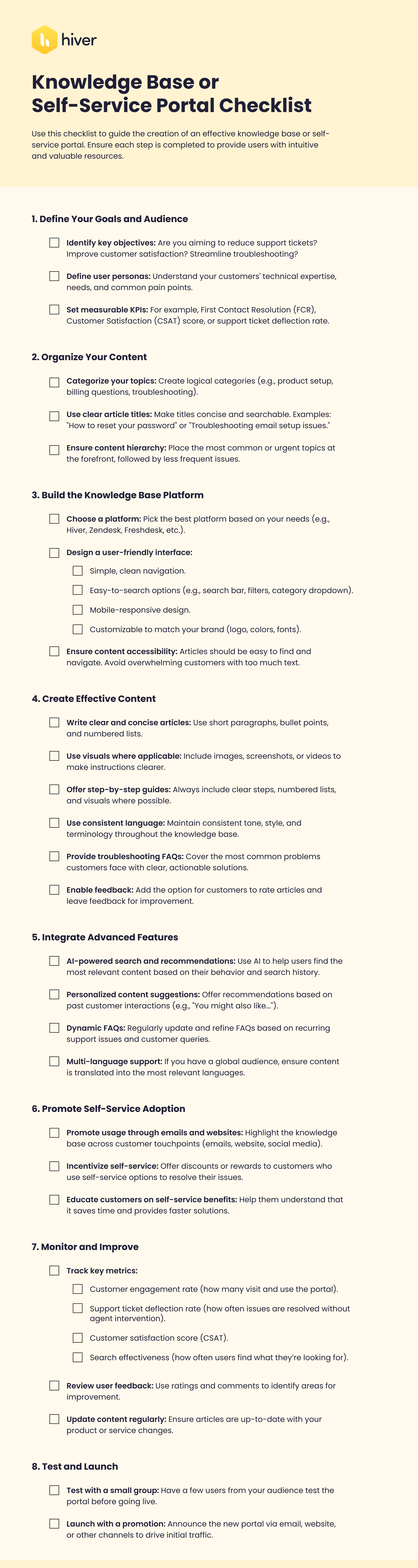 A comprehensive checklist for ensuring your self-service and knowledge base are effective