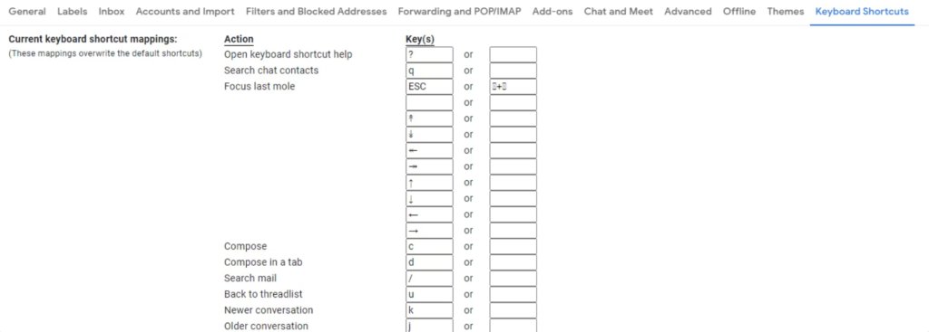 customize Gmail shortcuts