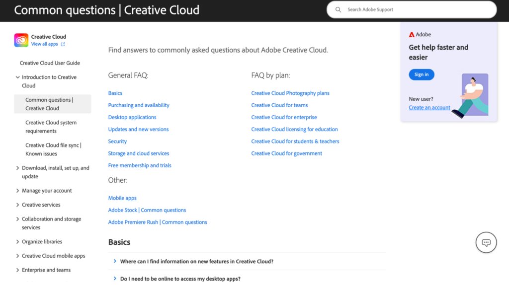 Adobe common questions page
