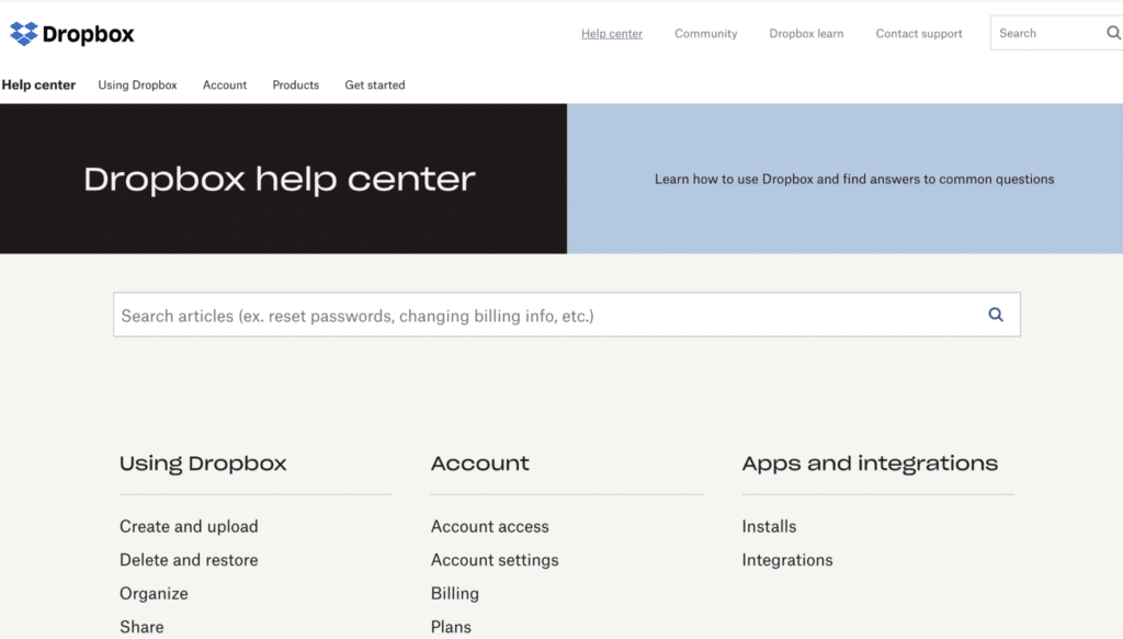 Dropbox’s help center
