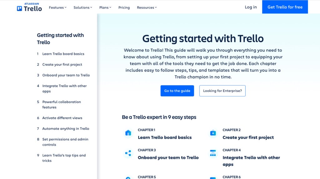 Trello’s FAQ section for new users
