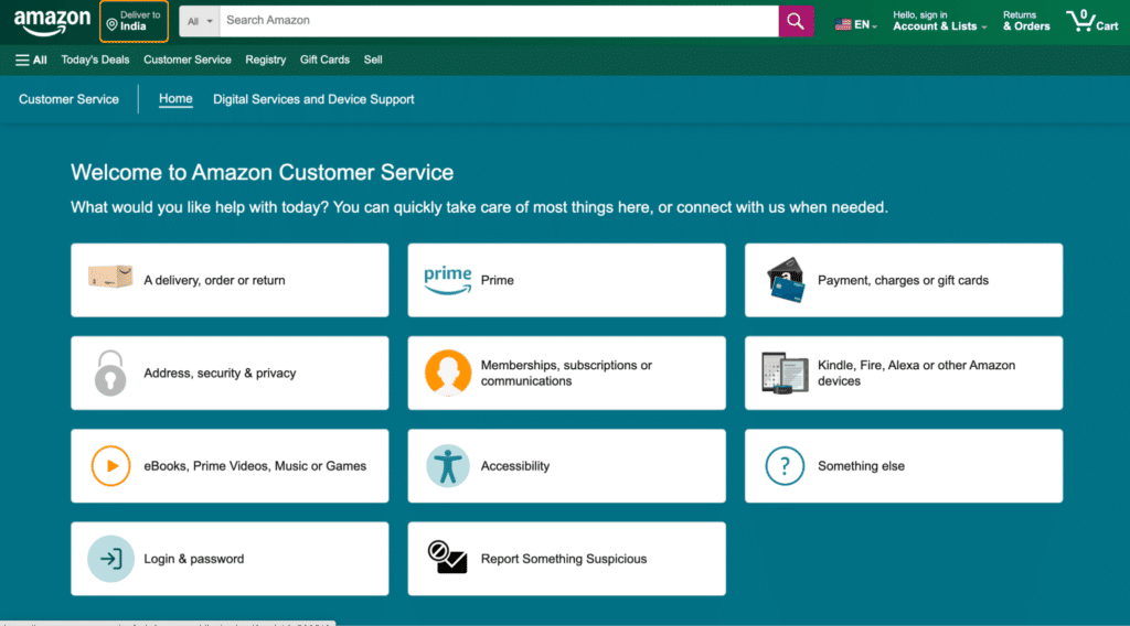 Amazon customer service page
