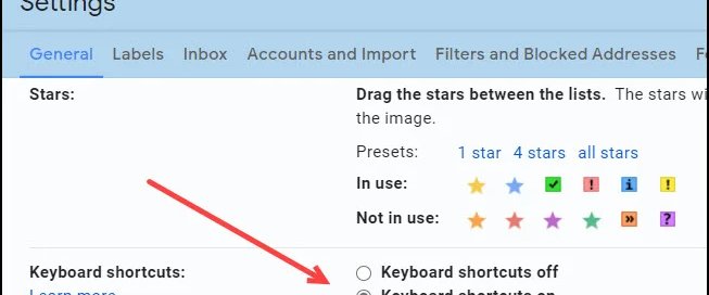 Toggle on keyboard shortcuts in Gmail