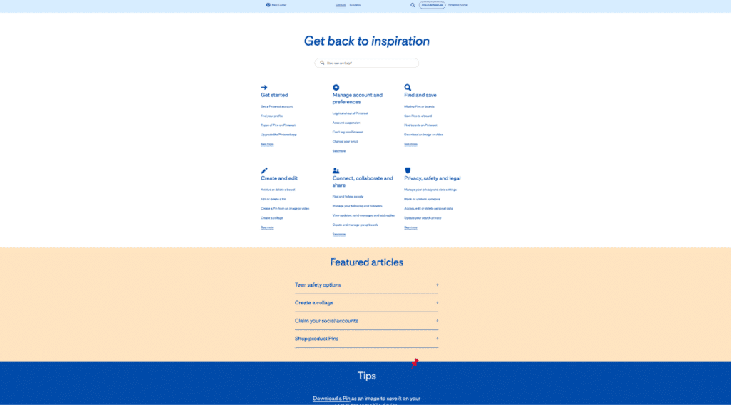 Pinterest’s help center
