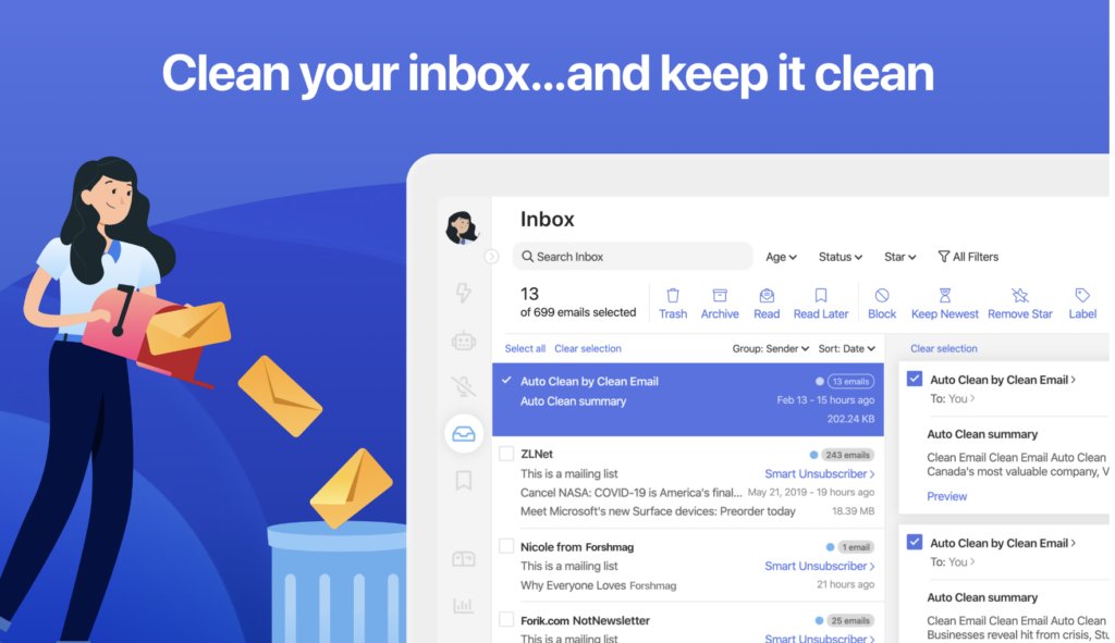 Clean Email’s auto-clean feature to get rid of unwanted emails