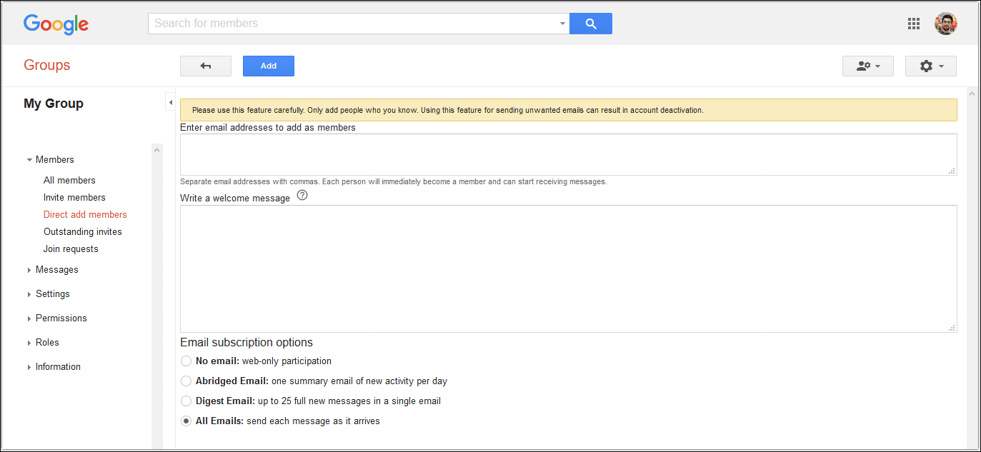 How to add a Google Group
